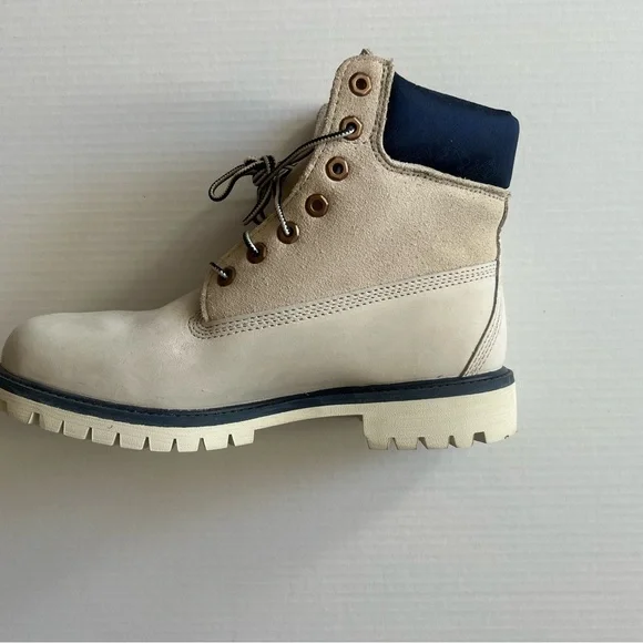 Timberland Mens Ivory and Navy Boots - Picture 3 of 5